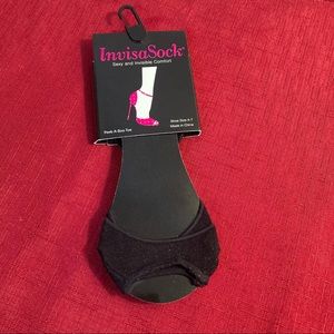 InvisaSock Black, Peek-A-Boo Toe - No Show Sock, Size Small, Shoe Size 4 - 7 NWT